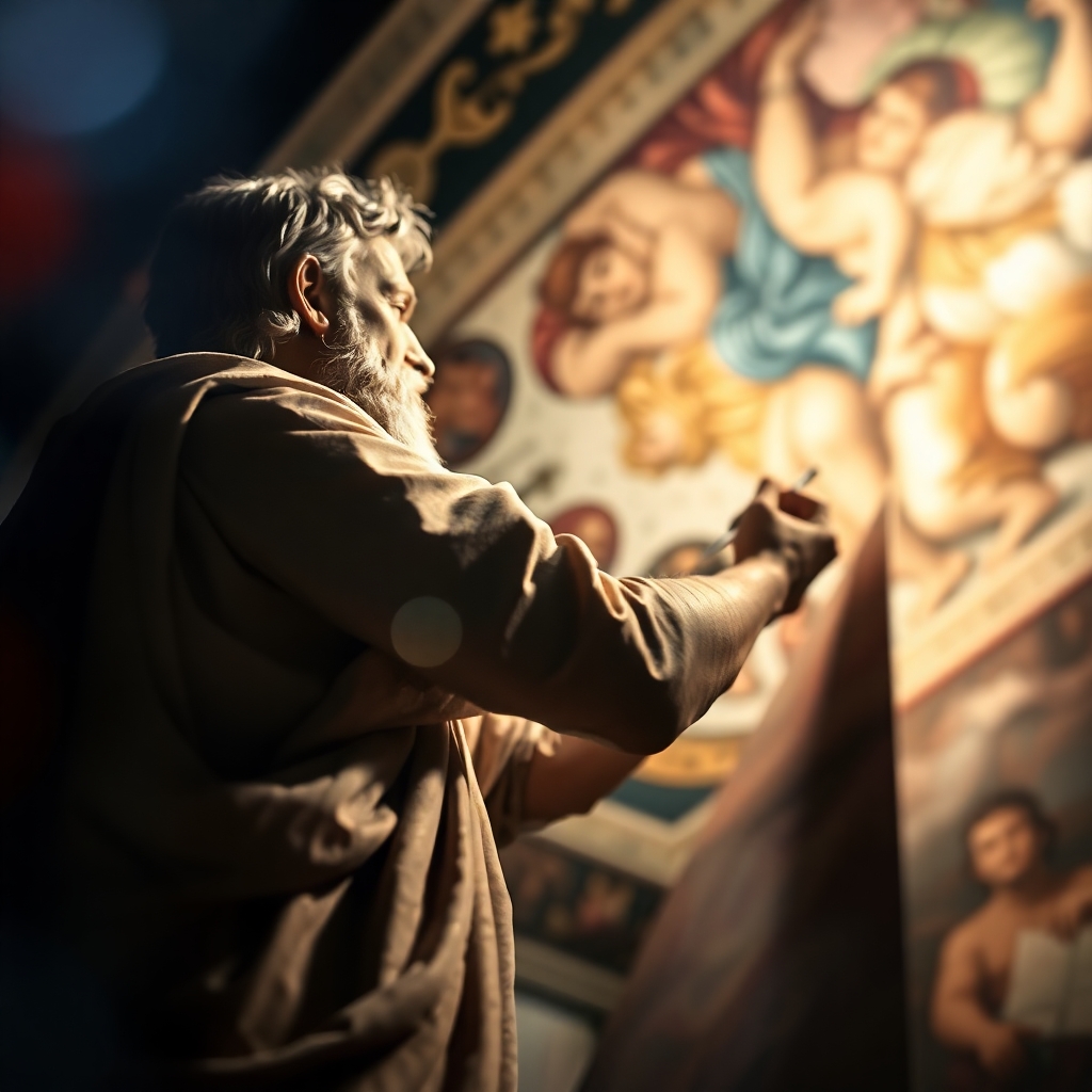 Michelangelo painting the Sistine Chapel ceiling